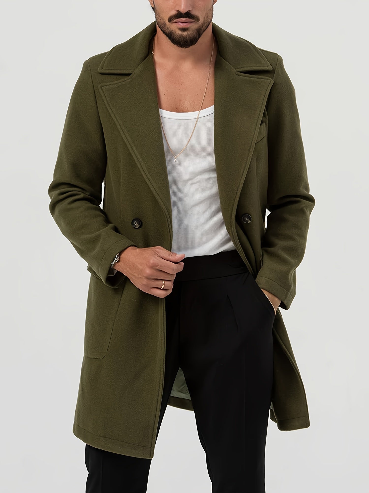 Green trench coat for men