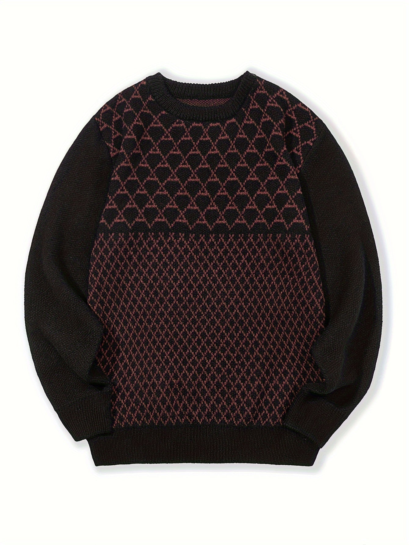 Knitted sweater with diamond pattern