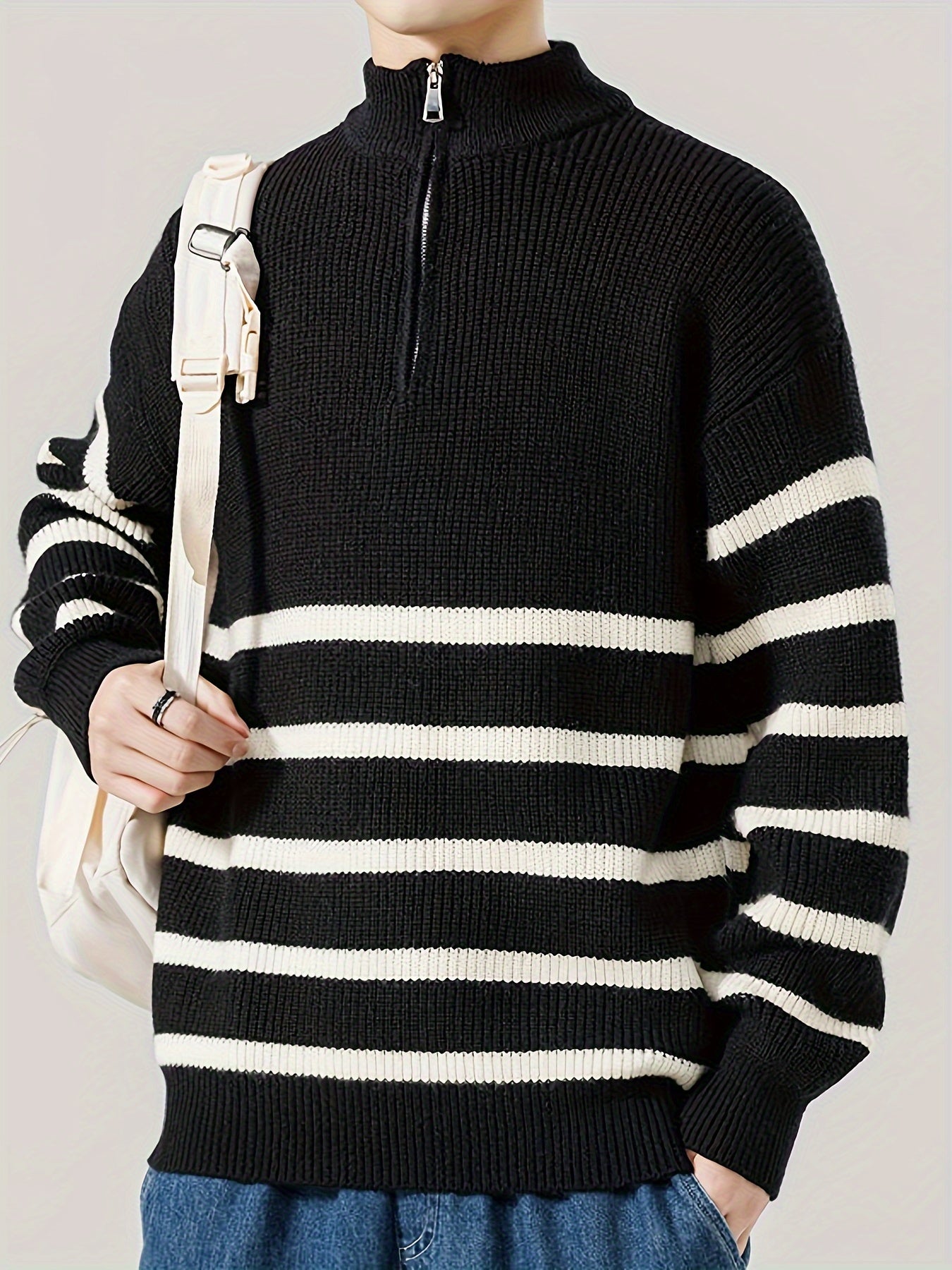 Knitted sweater with striped pattern