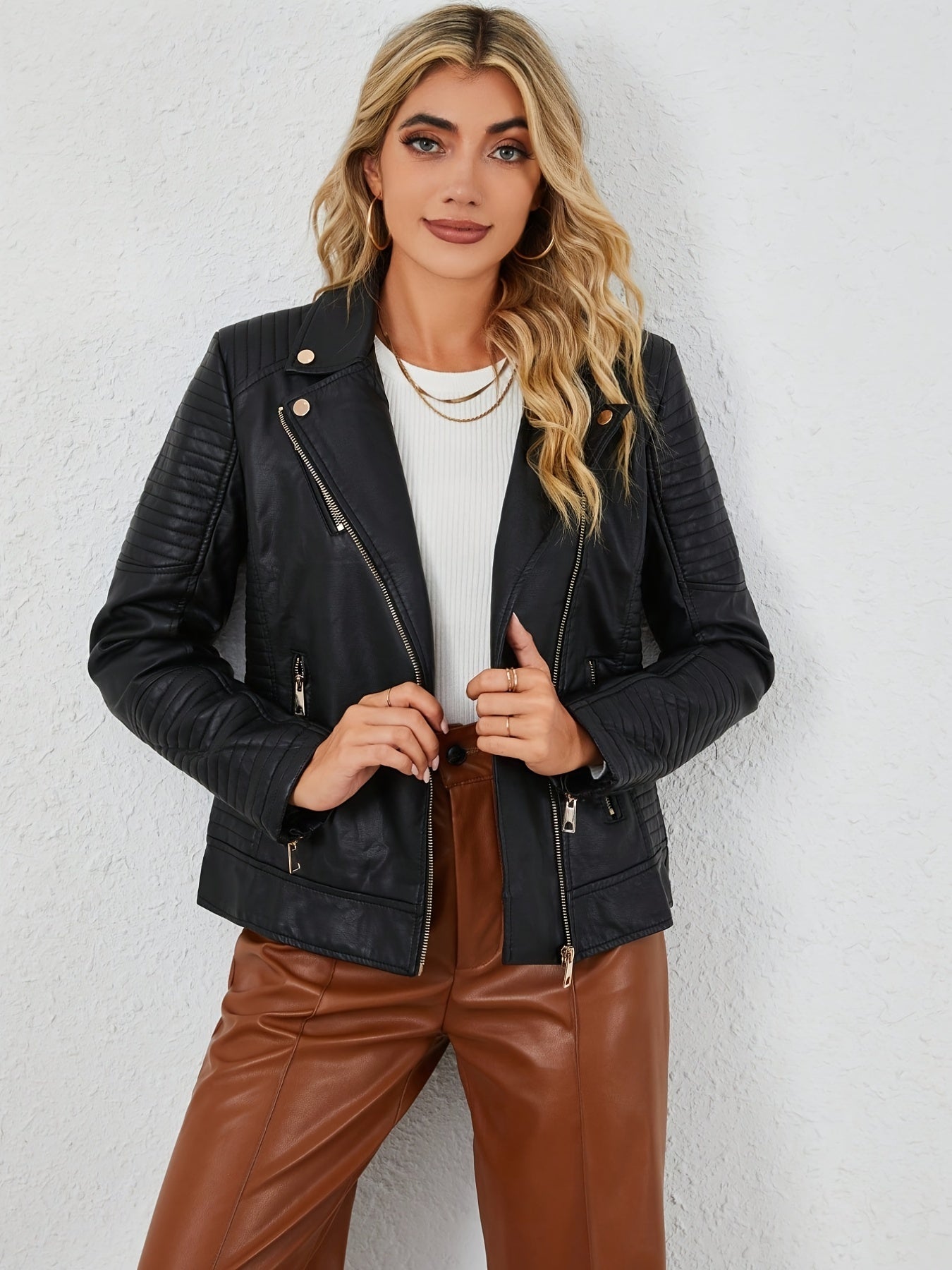 Black leather jacket for women