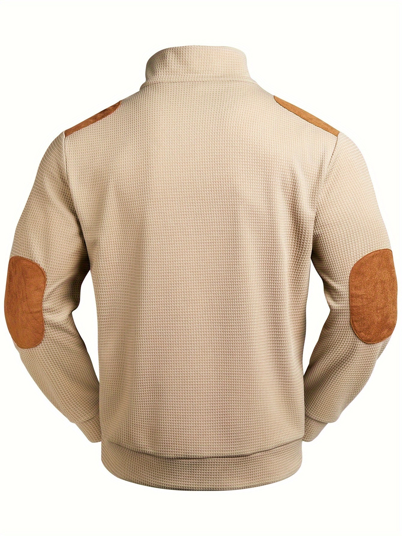 Henley shirt in beige with long sleeves and standing collar