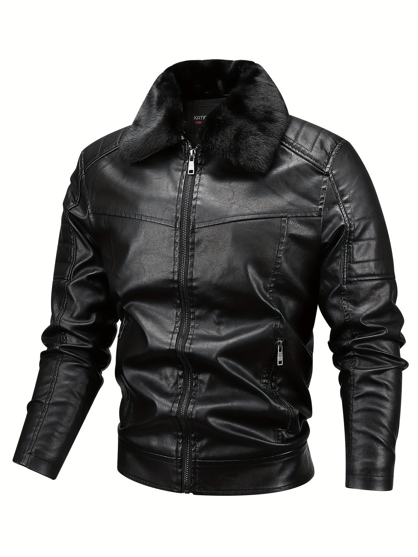 Black leather fleece jacket