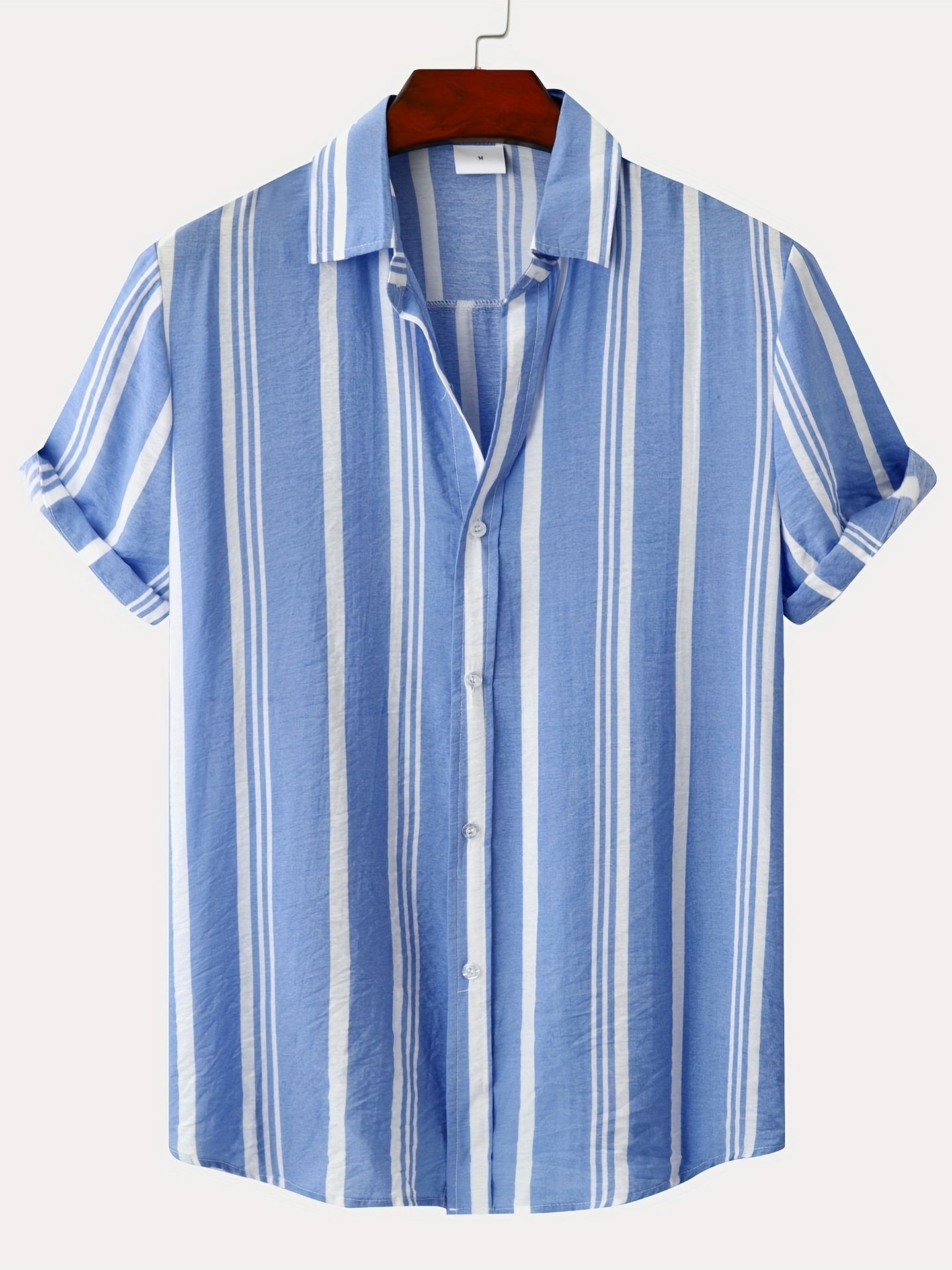 Casual thin short sleeve lapel shirt for men with a striped pattern