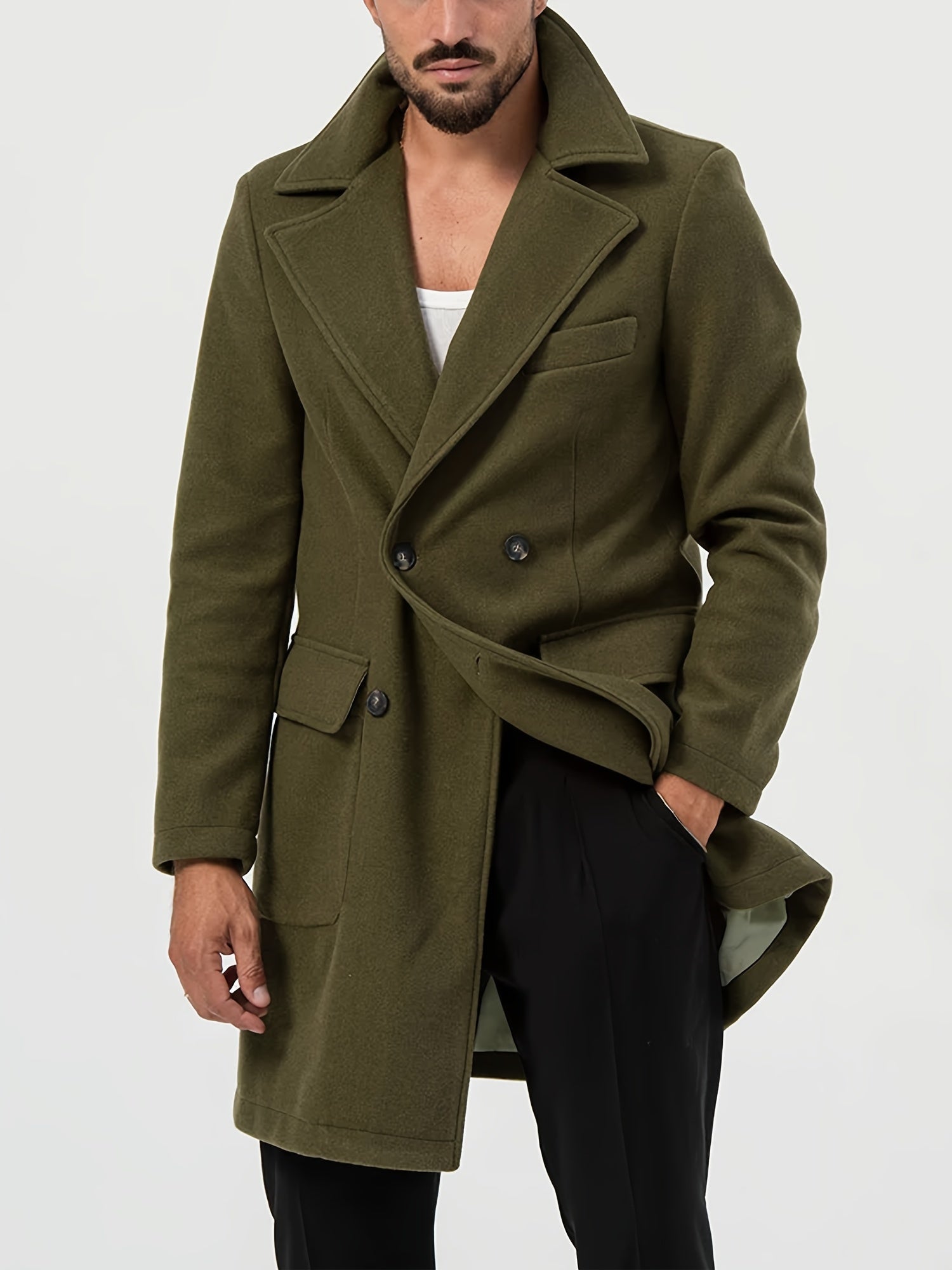 Green trench coat for men