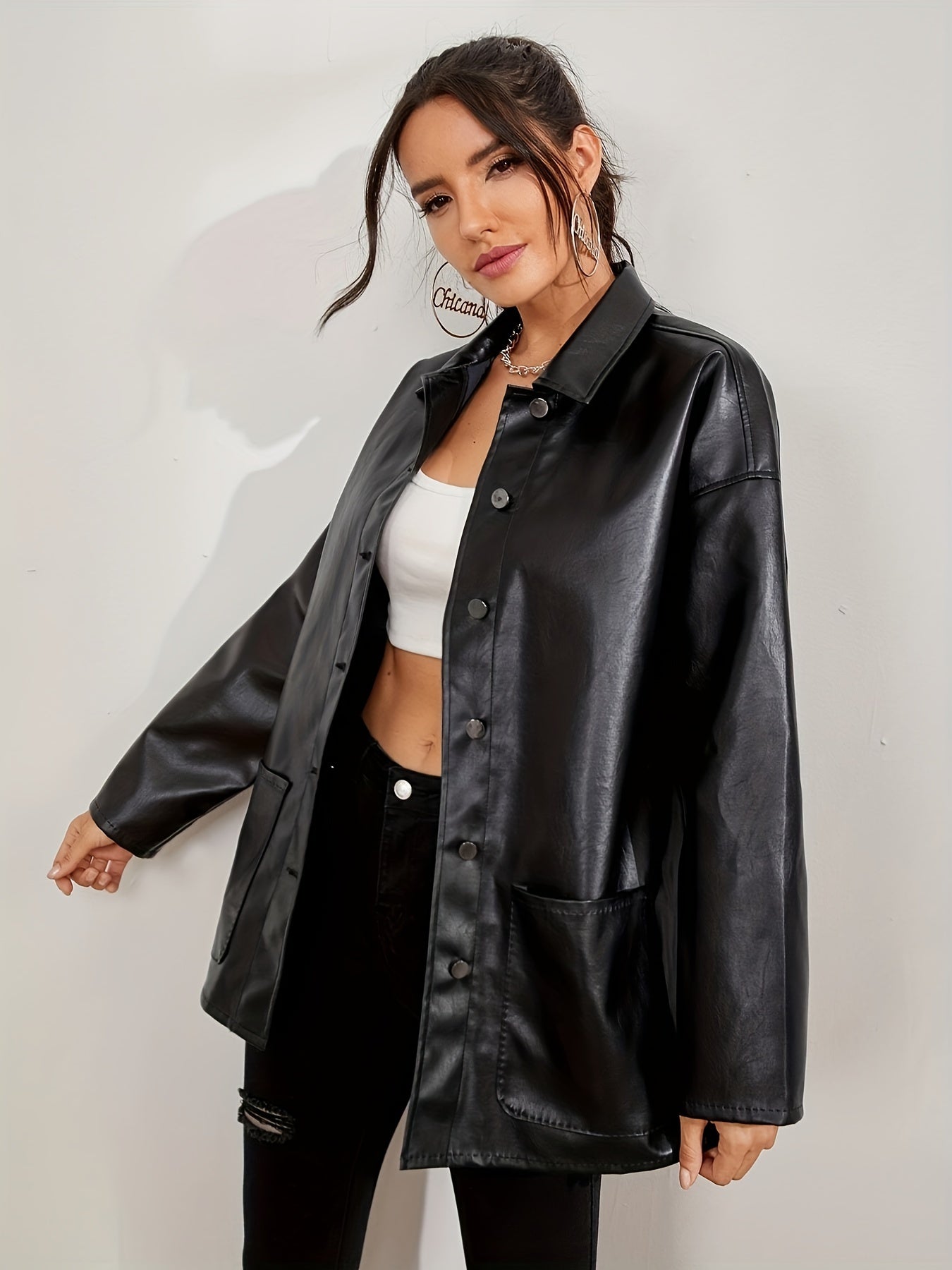 Black leather jacket for women