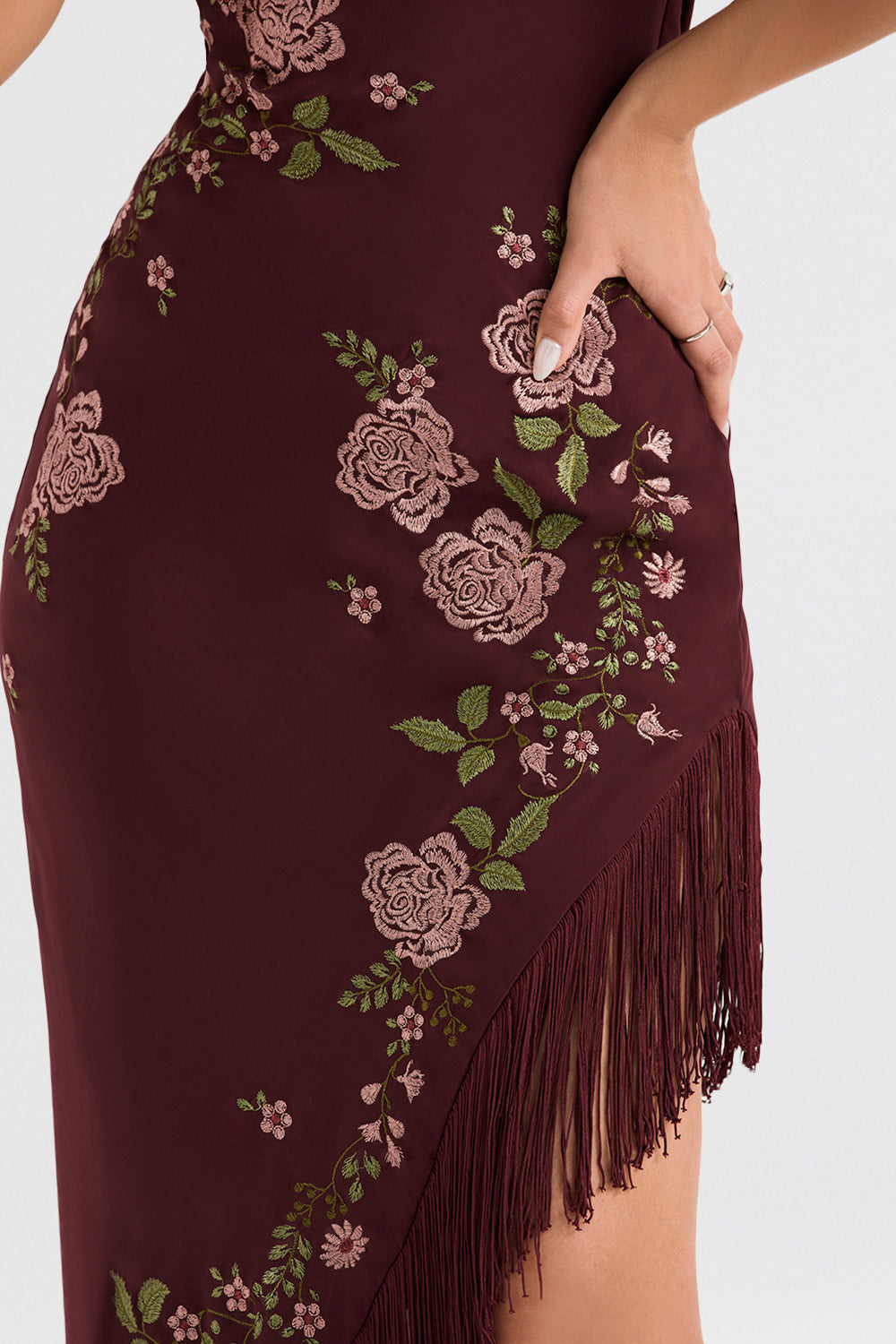 Wine embroidered midi dress