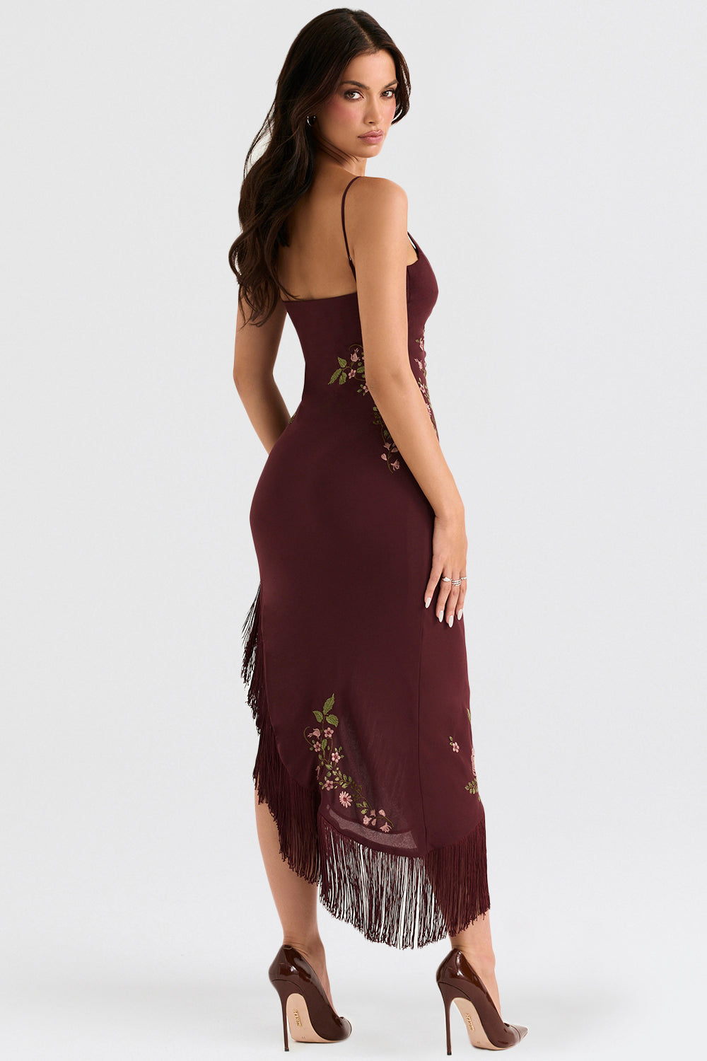 Wine embroidered midi dress