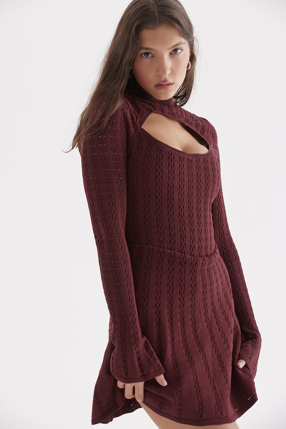 Wine knit corset dress