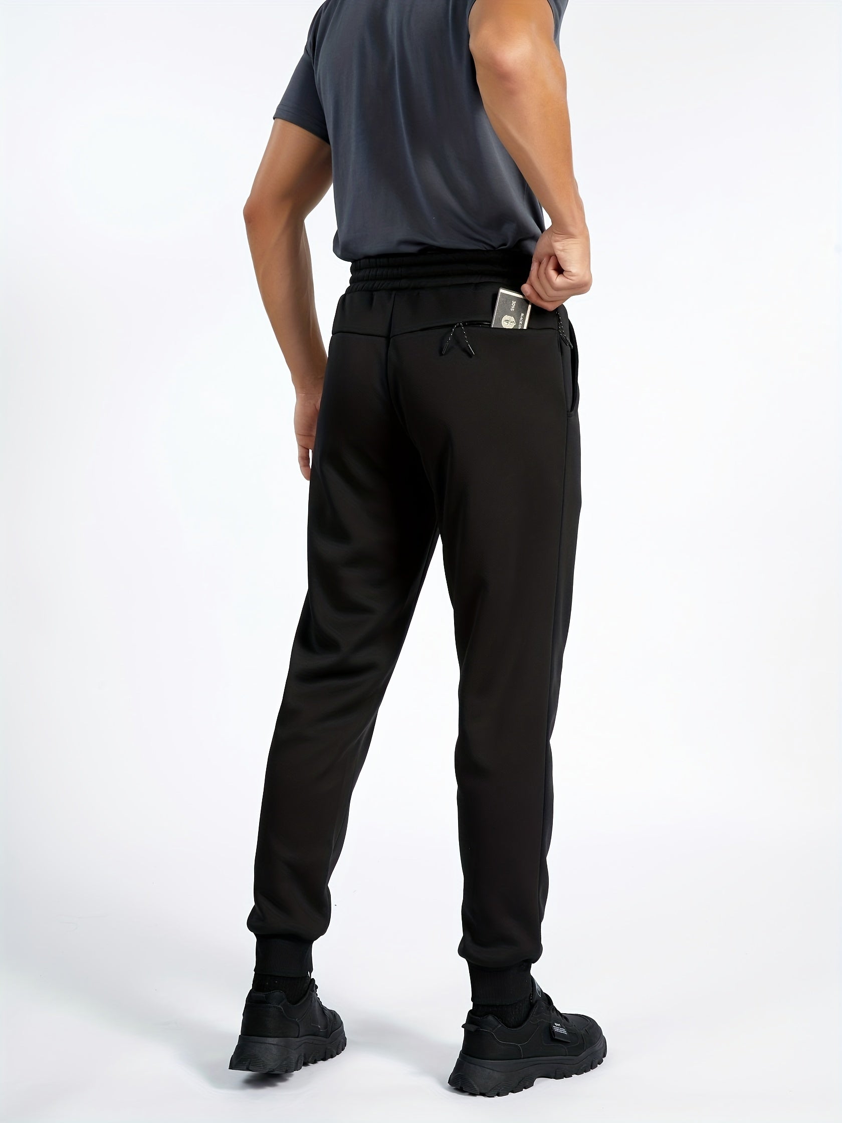 Warm fleece sweatpants for men with drawstring