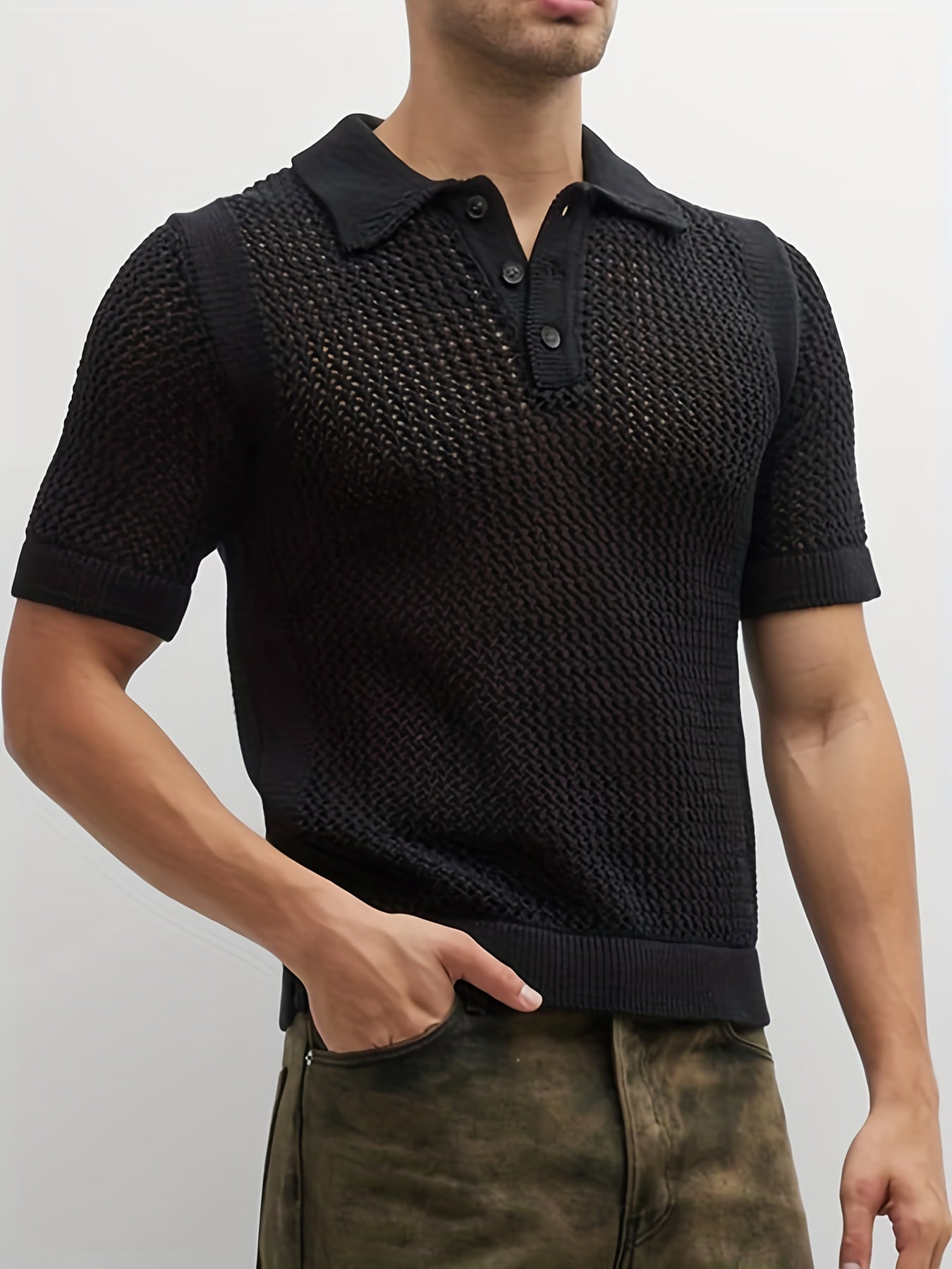 Breathable sweater with polo collar