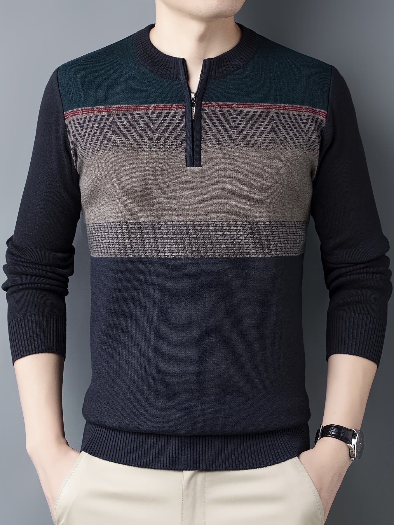 Navy blue knitted sweater for men