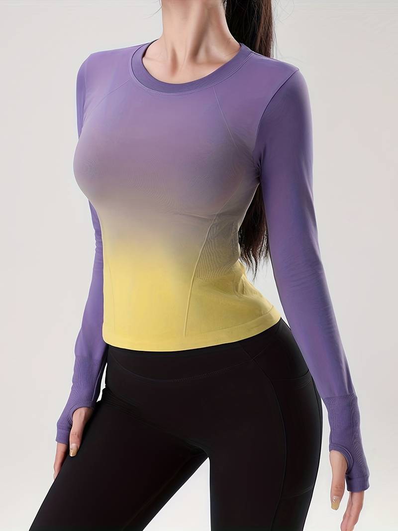 Long sleeve sports top with color gradient