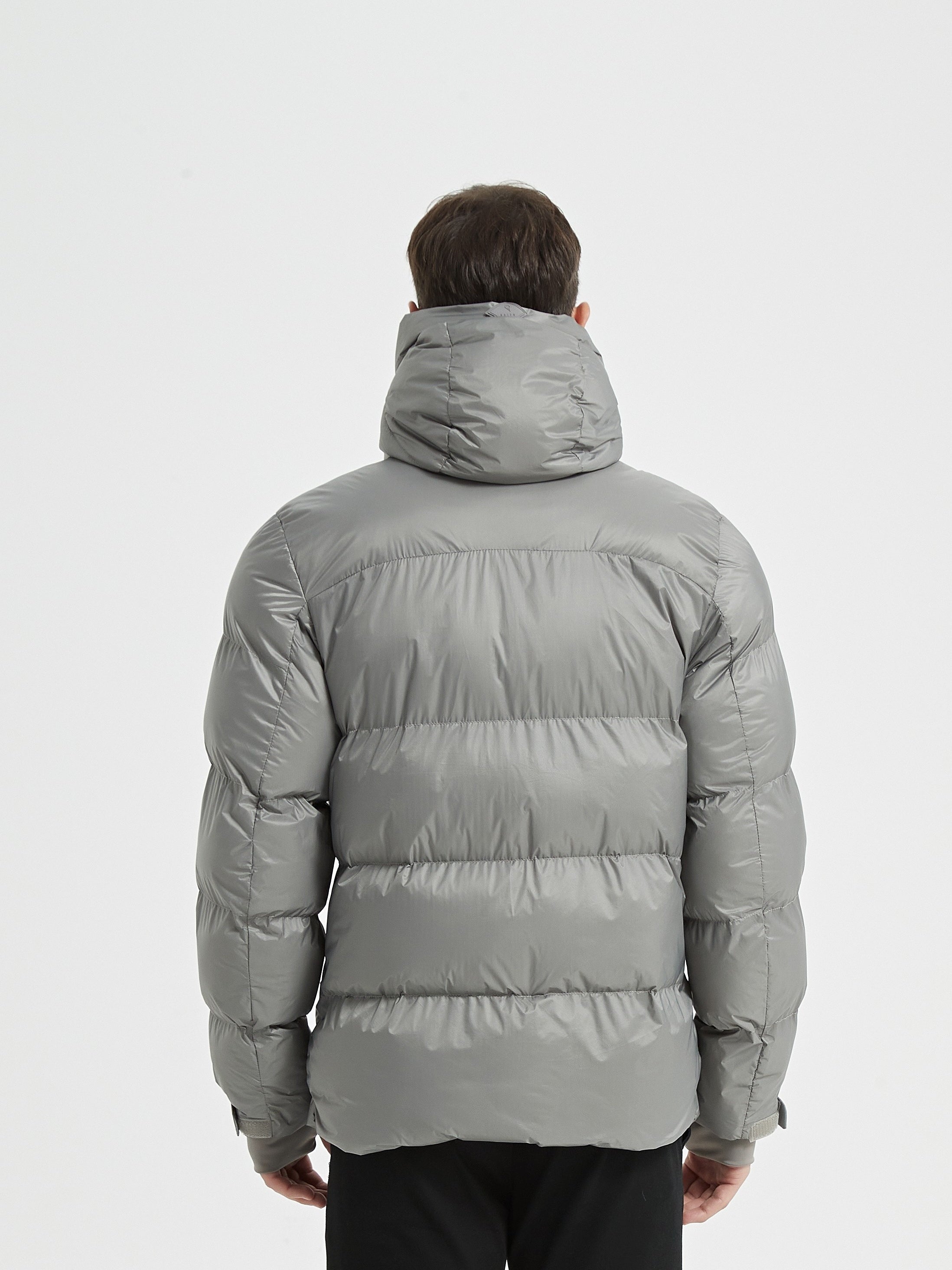 Windproof puffer jacket with stand-up collar