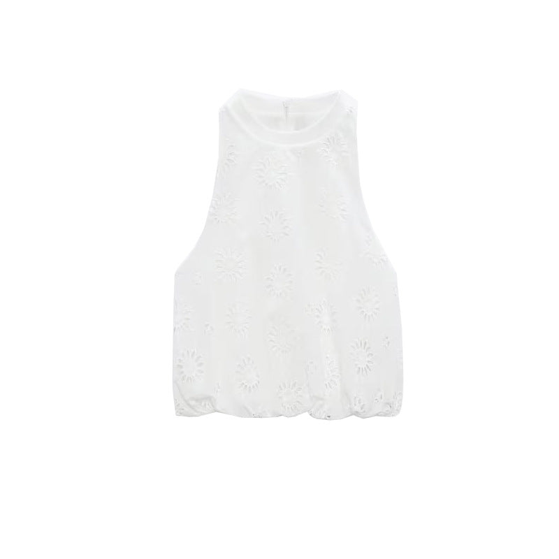 Openwork embroidered white top with skirt