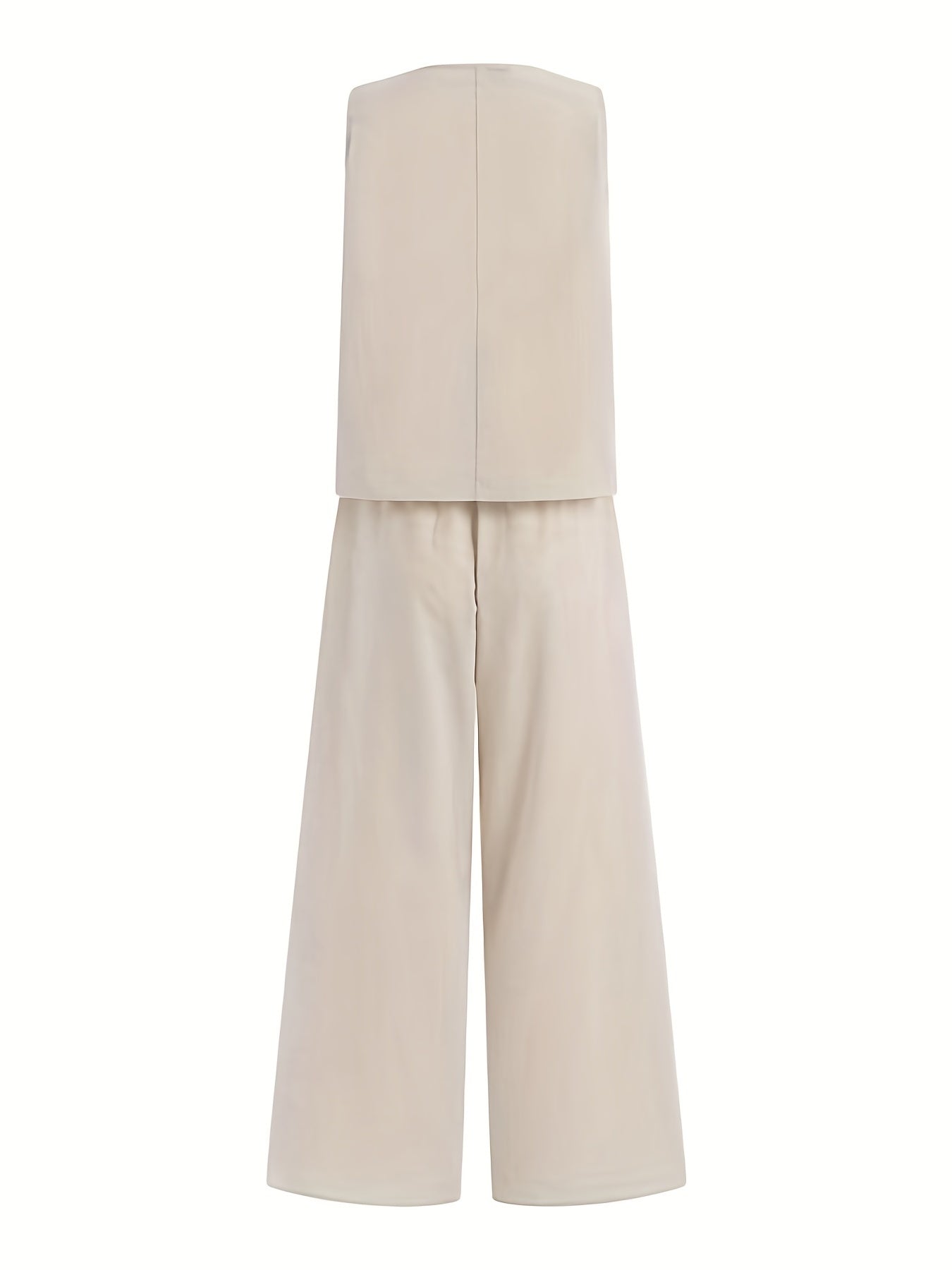 Beige sleeveless tank top and wide leg pants