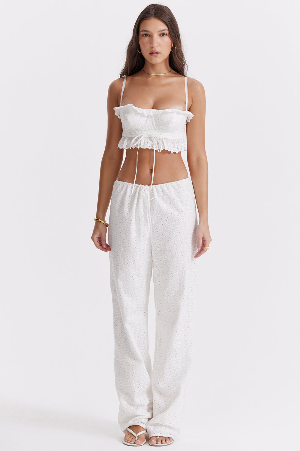 White broderie anglais bralette top with pants