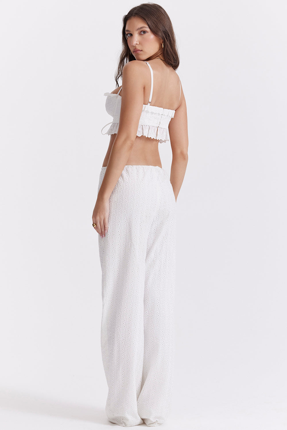 White broderie anglais bralette top with pants