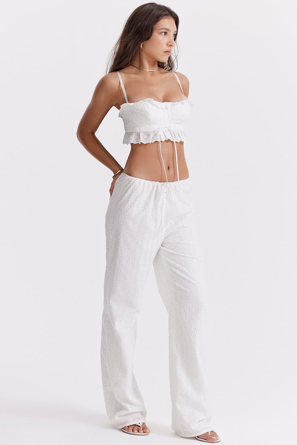 White broderie anglais bralette top with pants