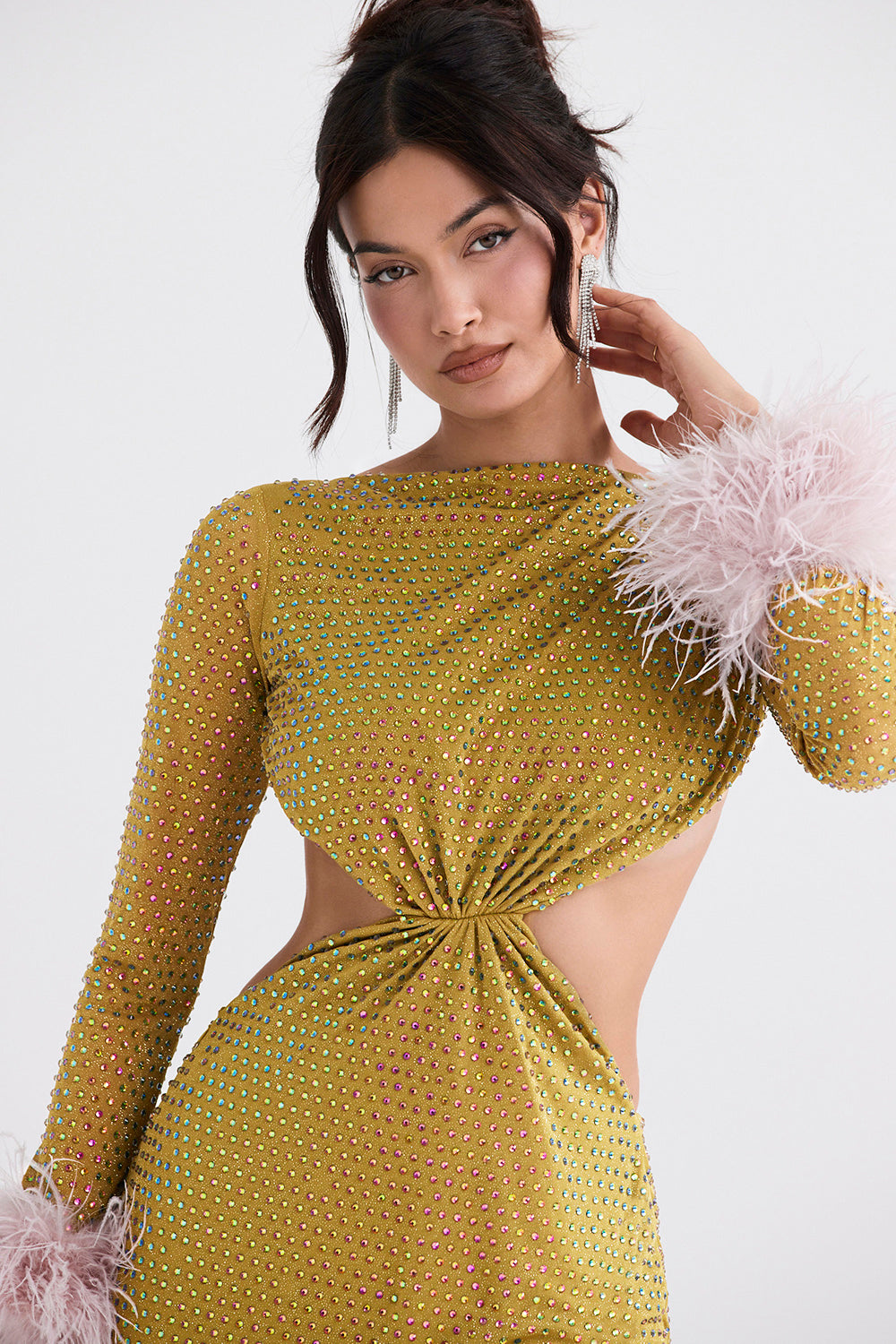 Chartreuse crystallized maxi dress