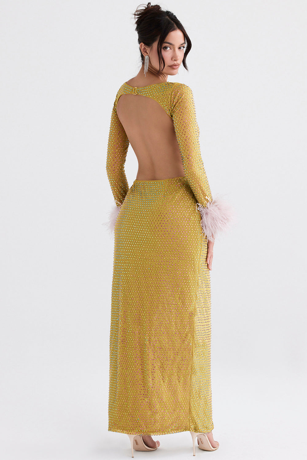 Chartreuse crystallized maxi dress