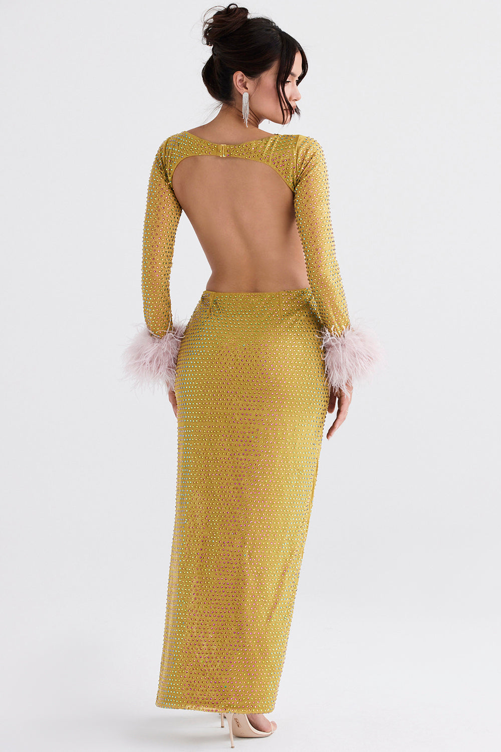 Chartreuse crystallized maxi dress