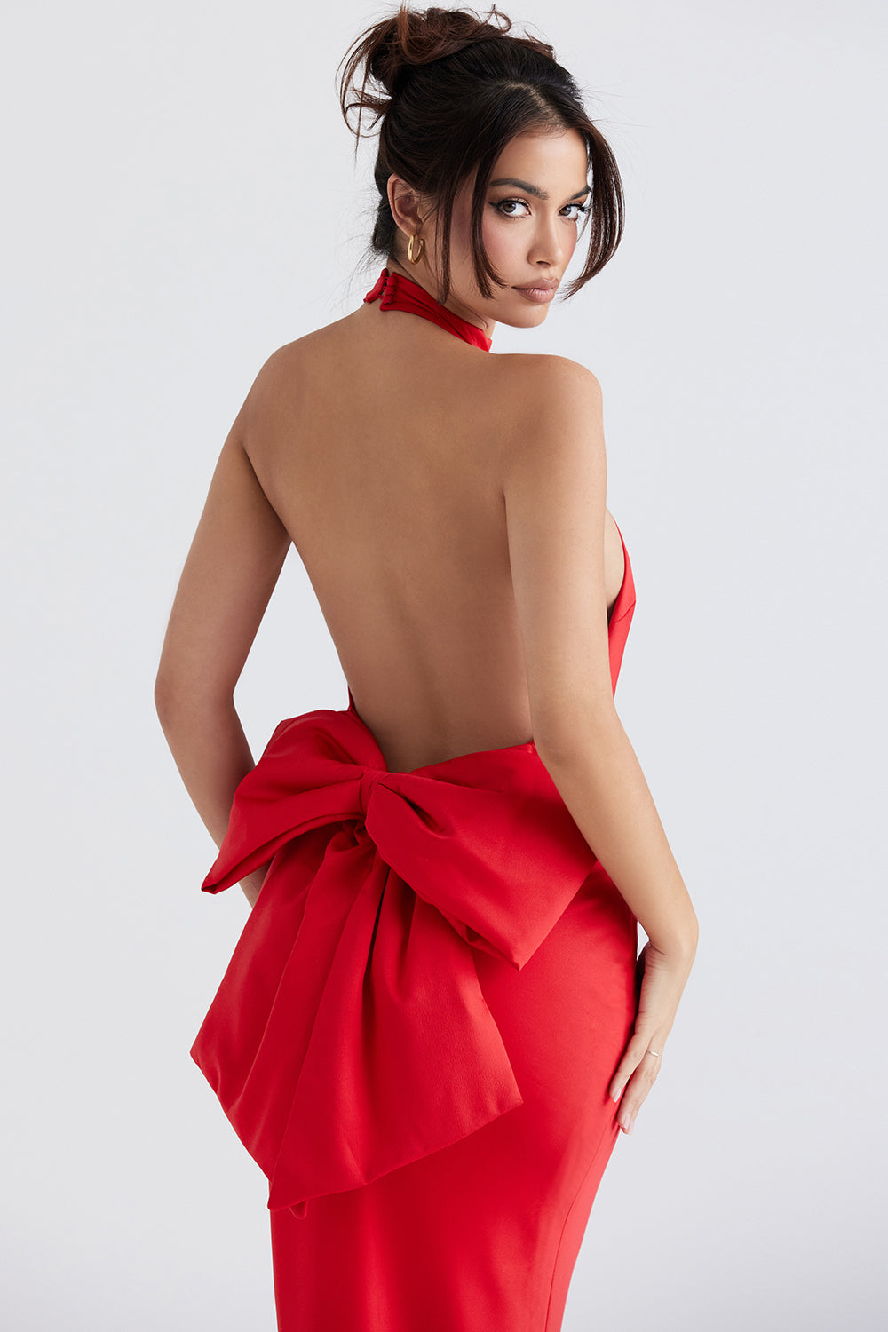 Red bow halter dress