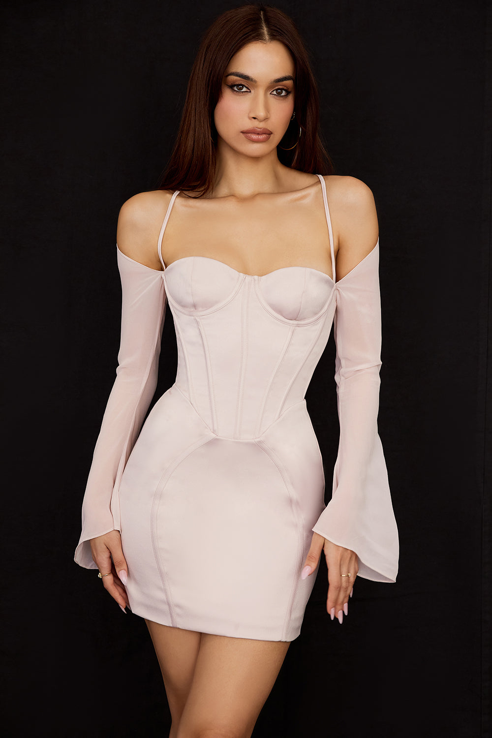 Crystal satin corset mini dress