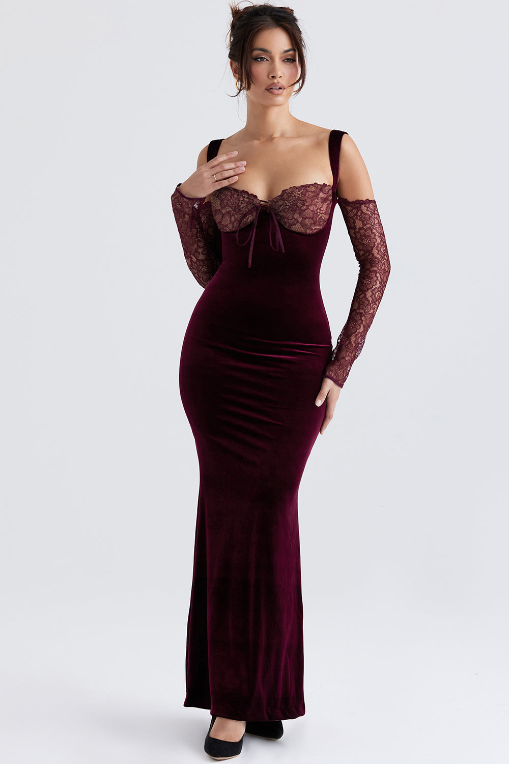 Black cherry velvet maxi dress