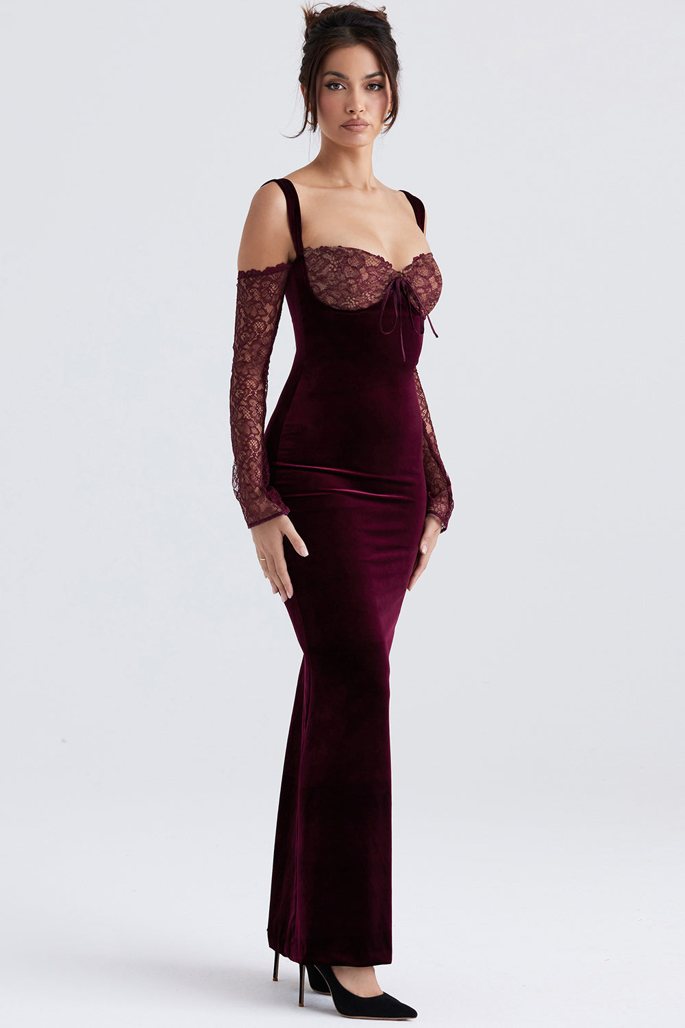 Black cherry velvet maxi dress