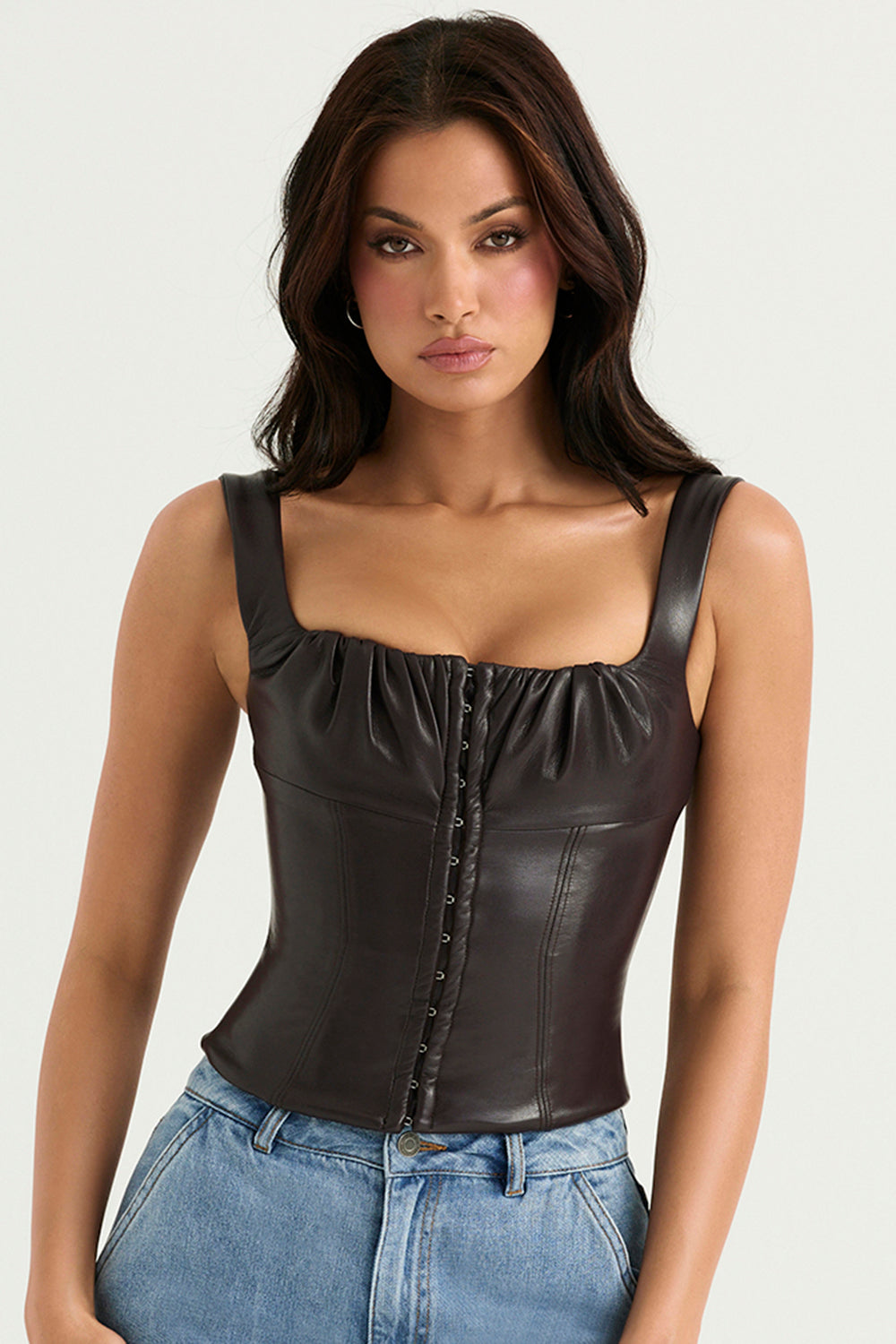 Bitter chocolate vegan leather corset