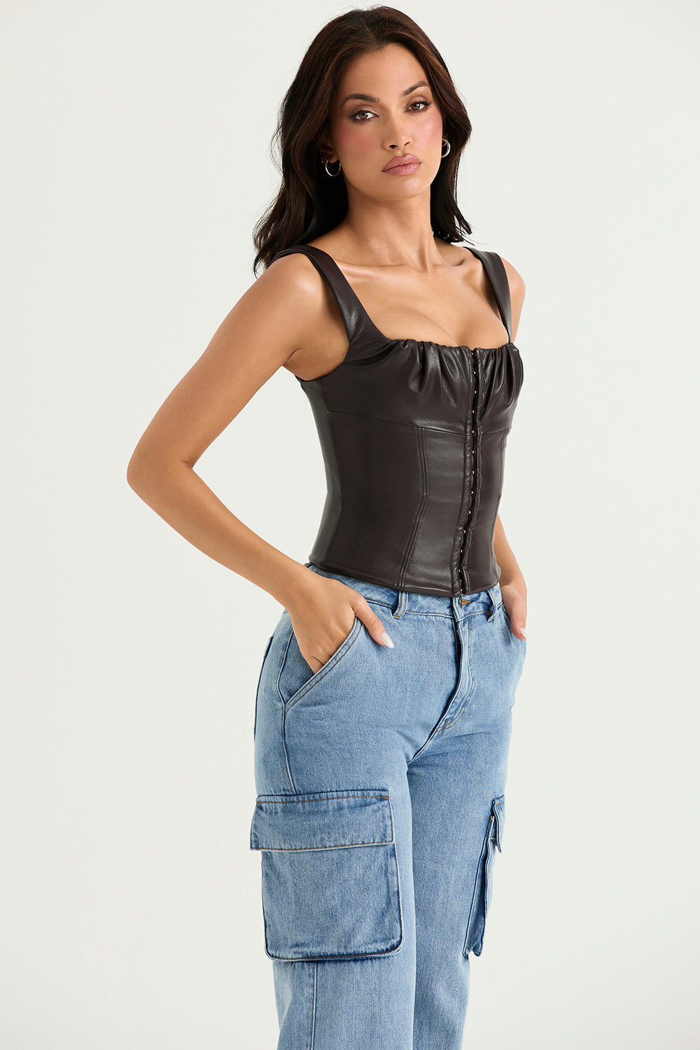 Bitter chocolate vegan leather corset