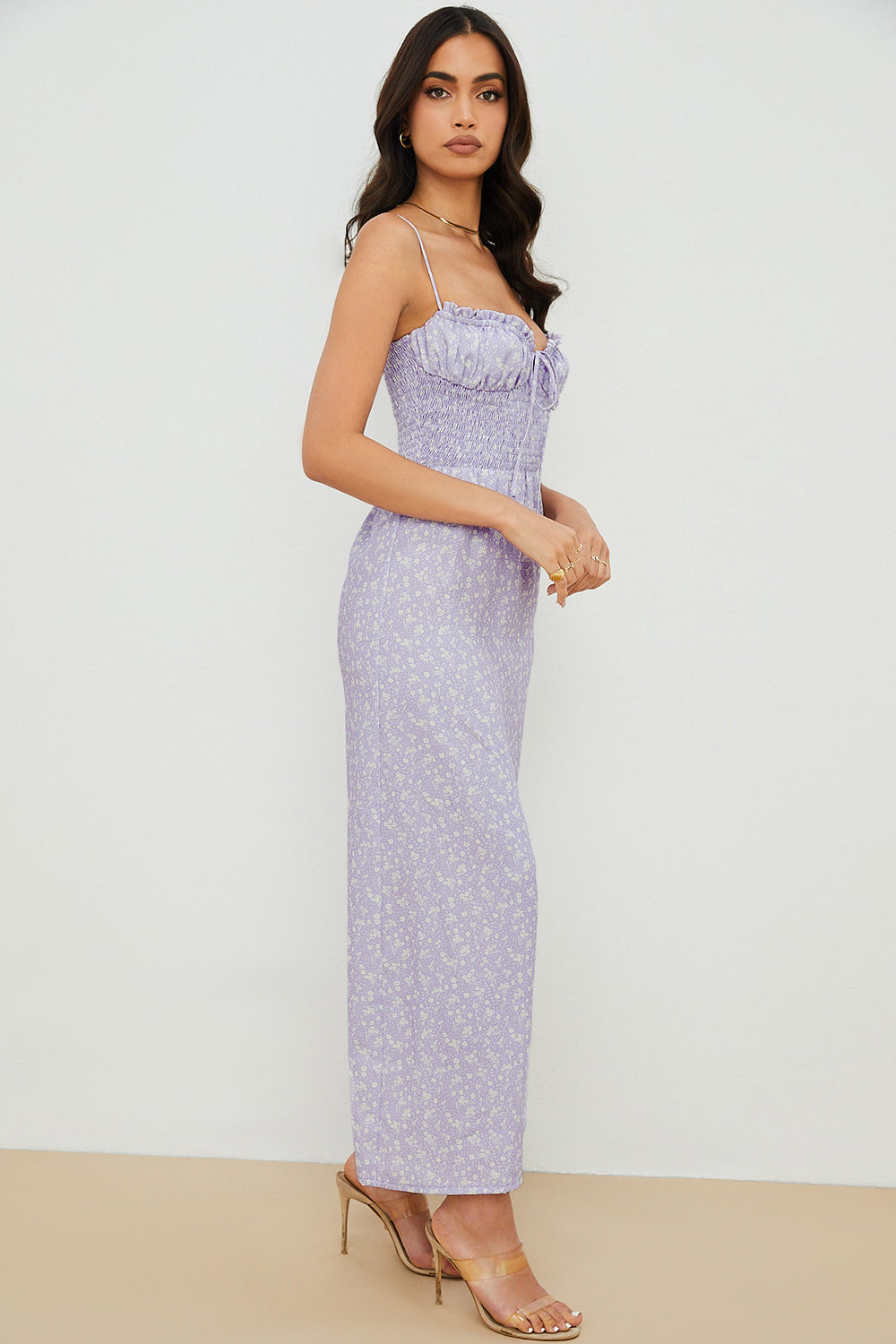 Lilac floral smocked ankle dress