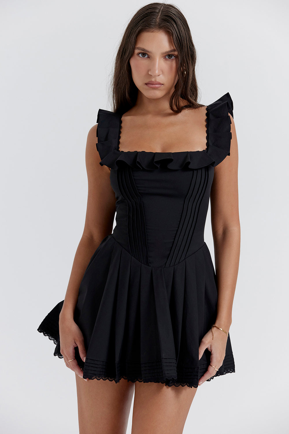 Black pleated dress with pleats