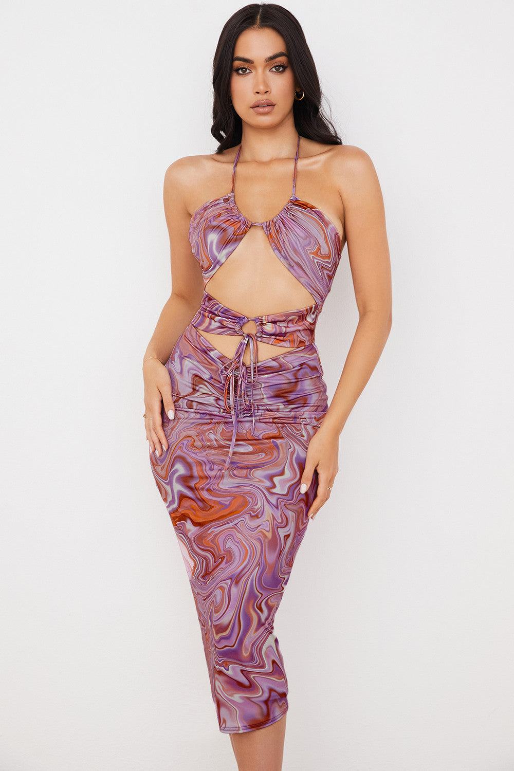 Purple midi dress with cutout