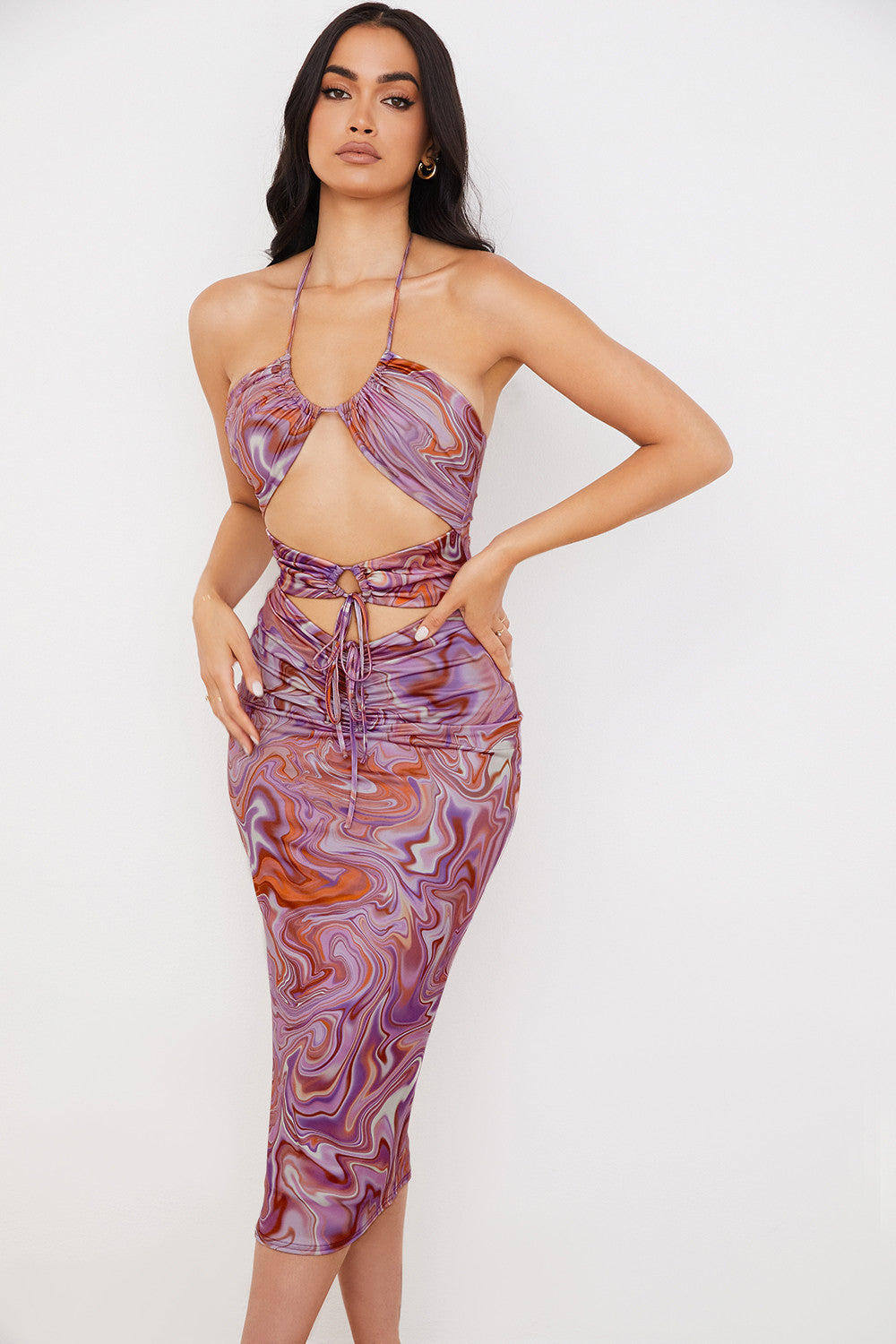 Purple midi dress with cutout