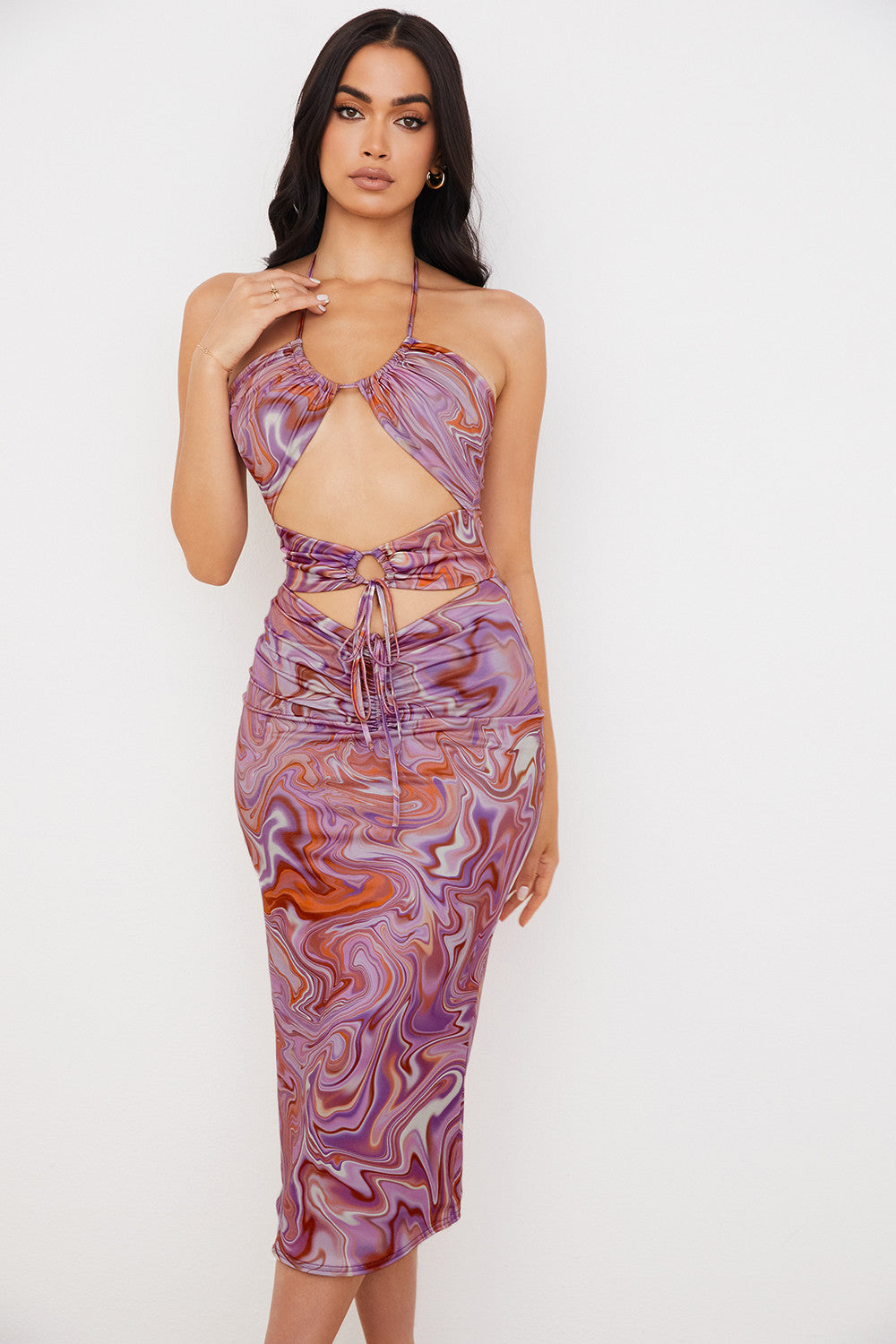 Purple midi dress with cutout