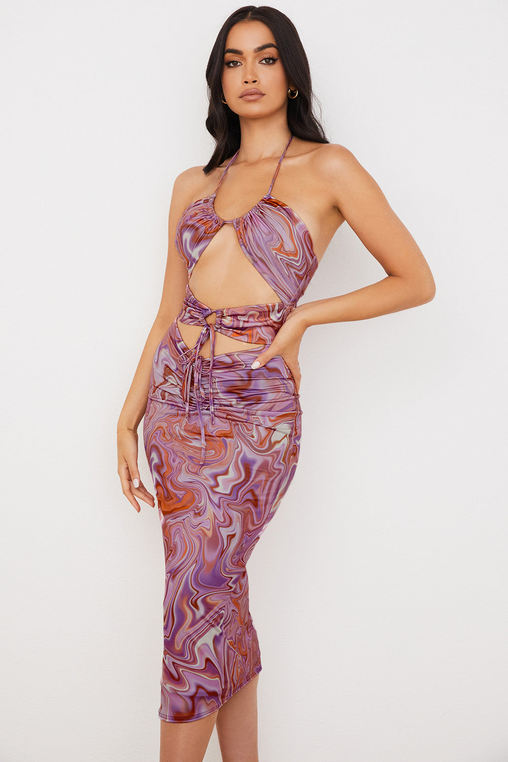 Purple midi dress with cutout