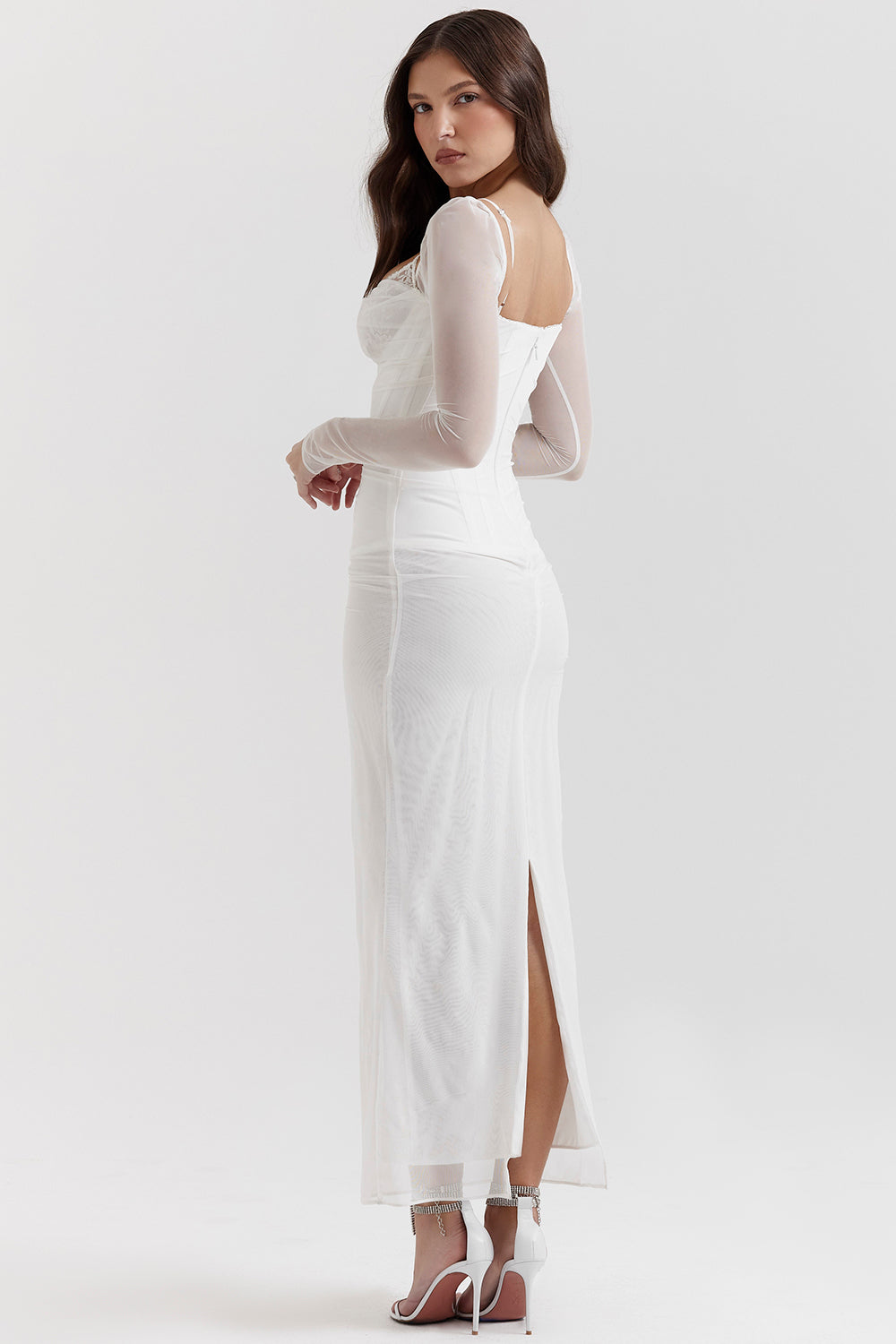 Deep maxi dress with long sleeves