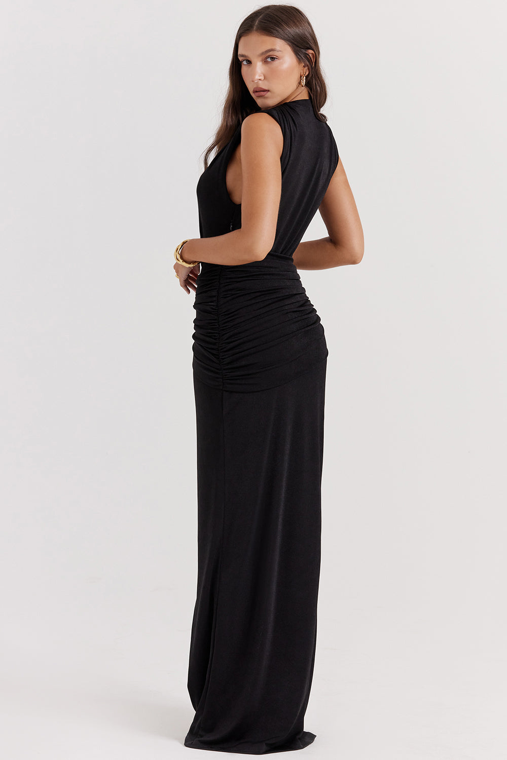 Black plunge maxi dress