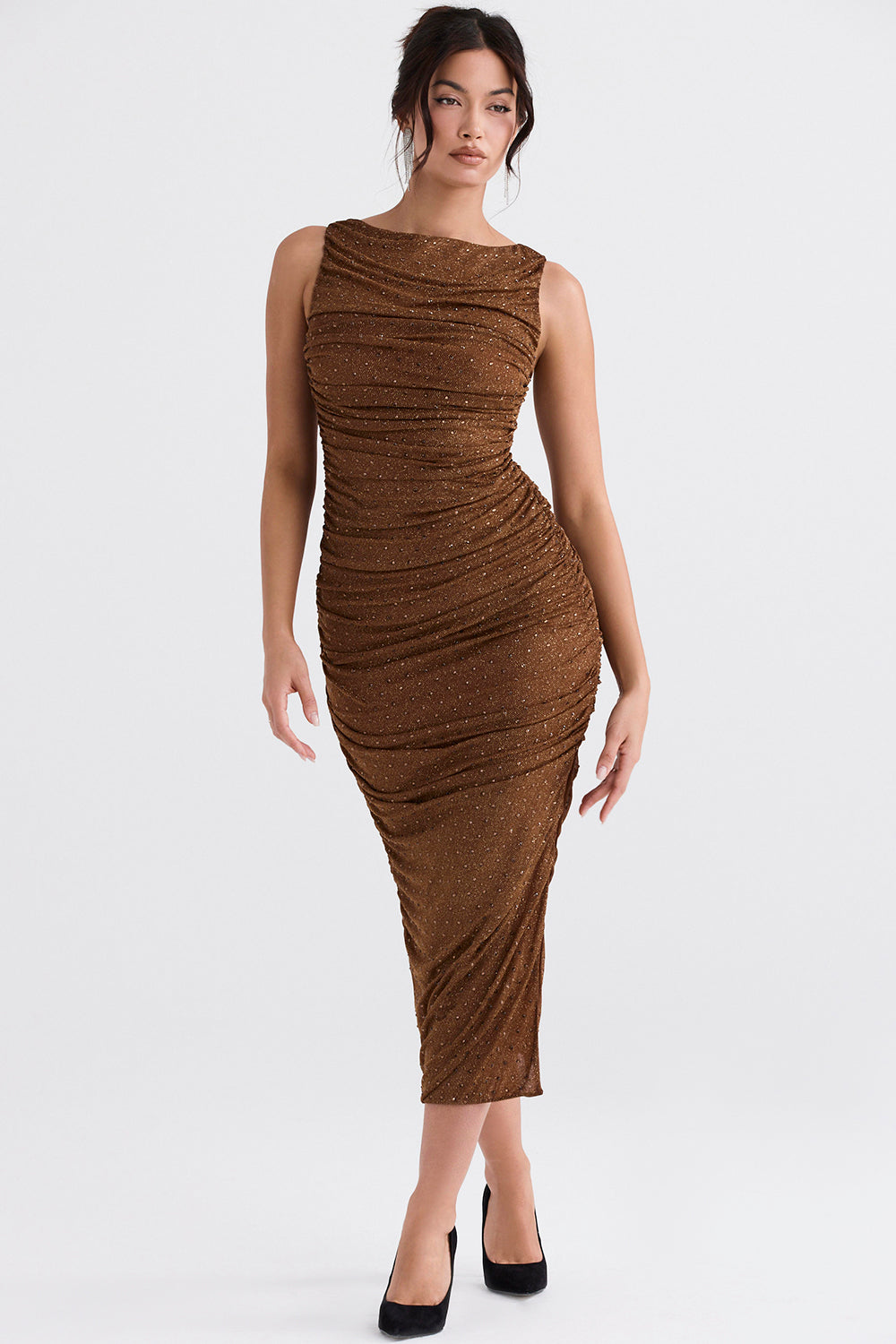 Coffee crystallized maxi dress