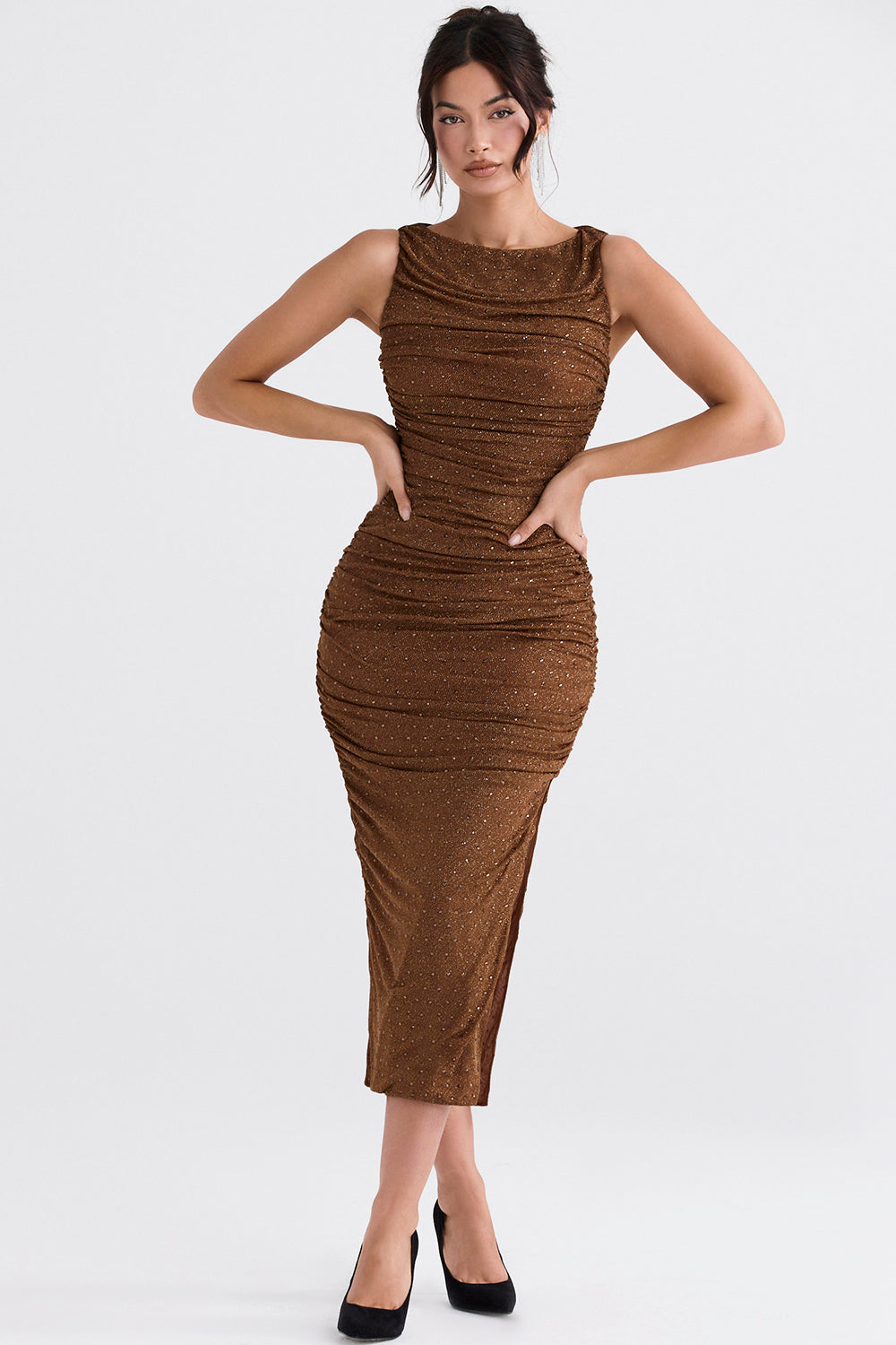 Coffee crystallized maxi dress