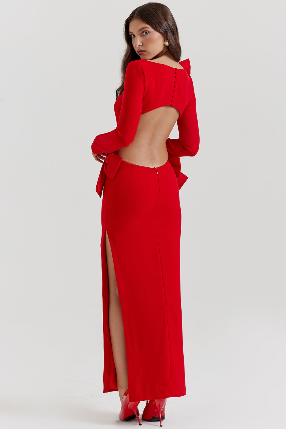 Red bow maxi dress