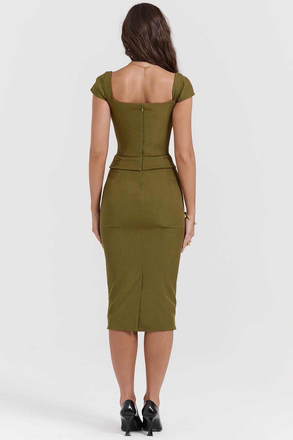 Midi dress with corset in olive green