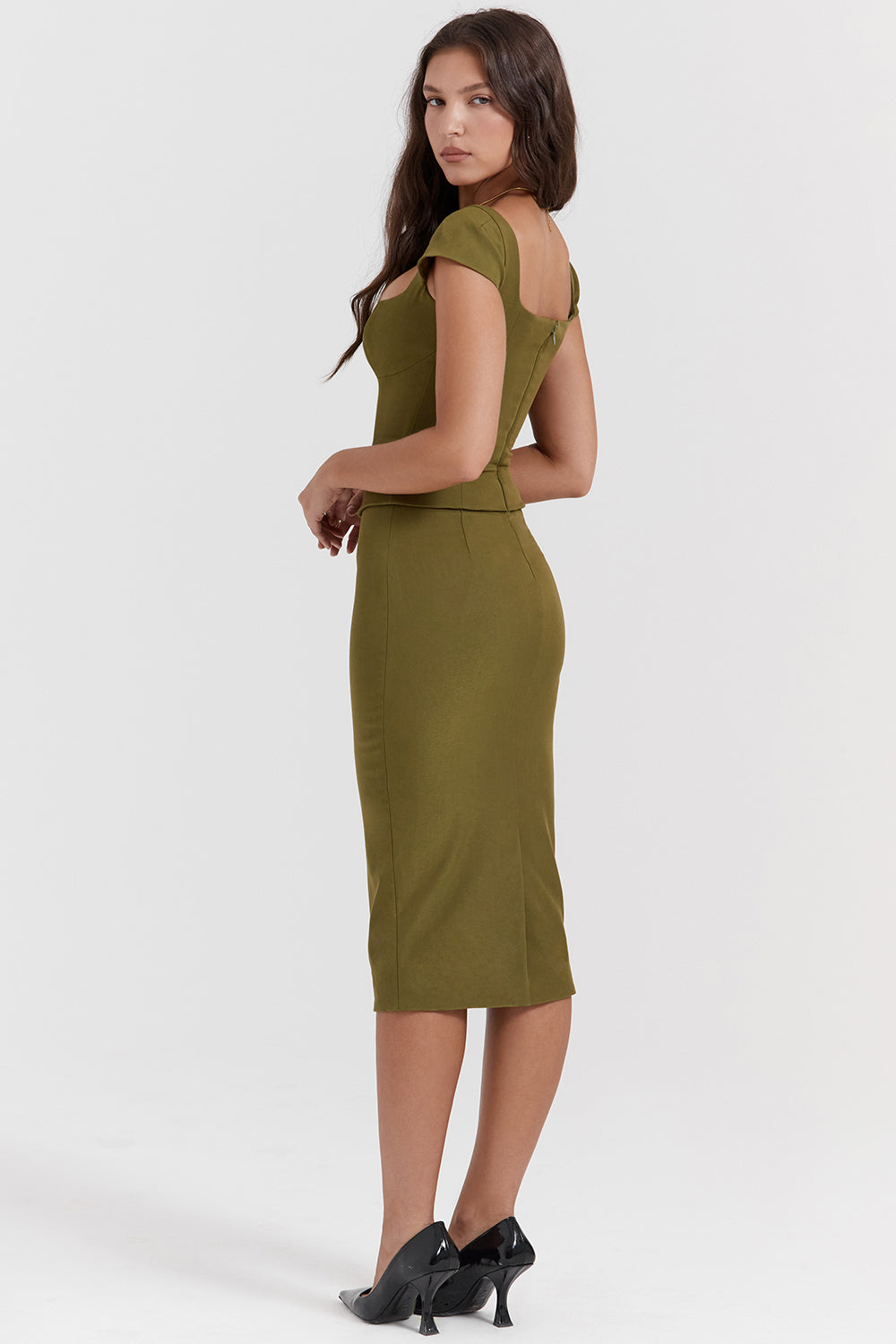 Midi dress with corset in olive green