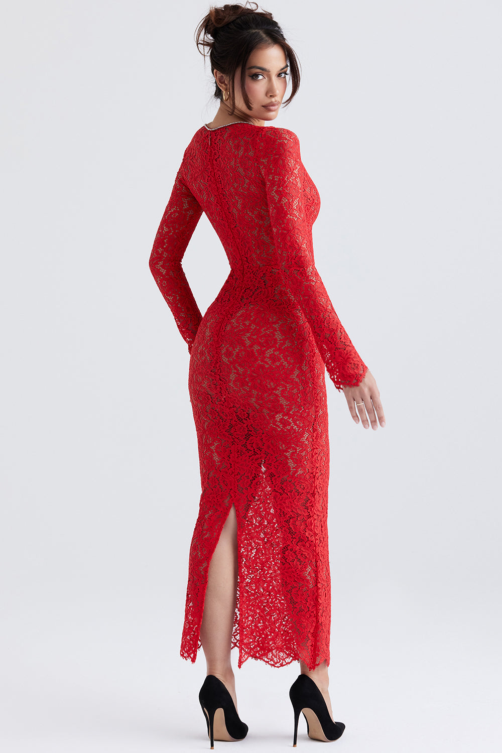 Red lace maxi dress