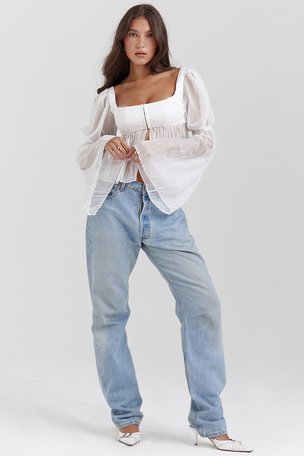 White pleated top