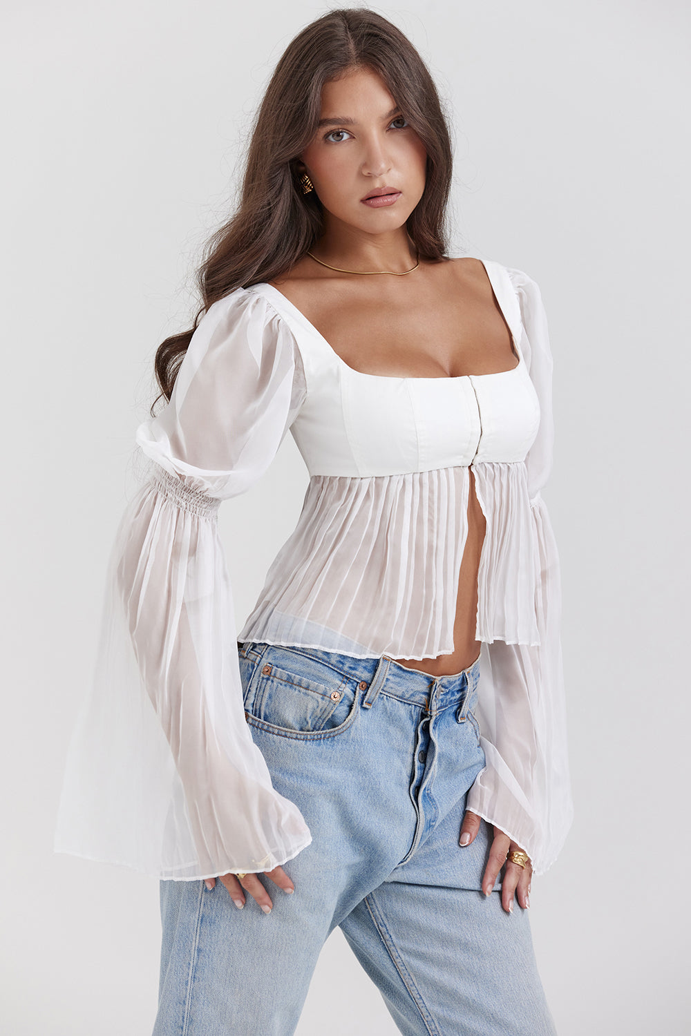 White pleated top