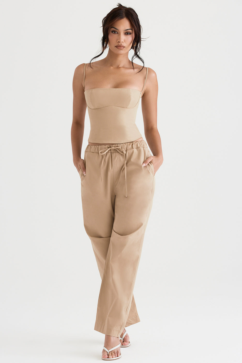 Camel structured corset with cargo pants