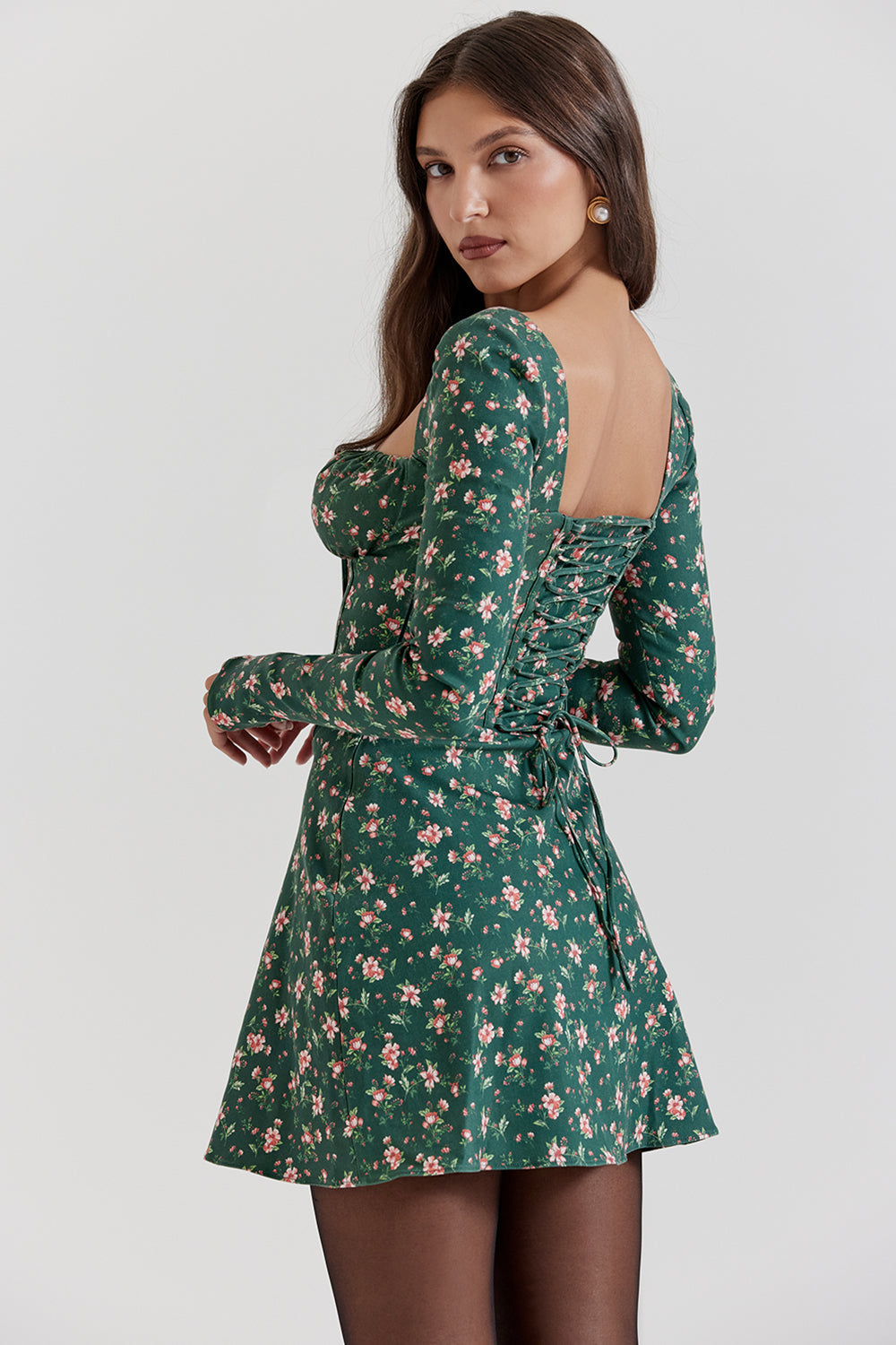 Green floral corset mini dress