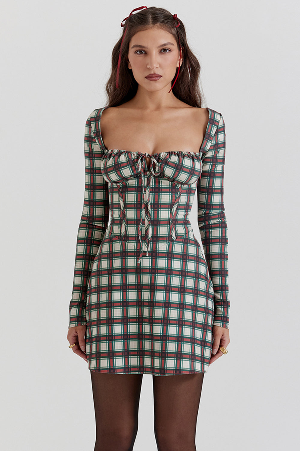 Tartan corset mini dress